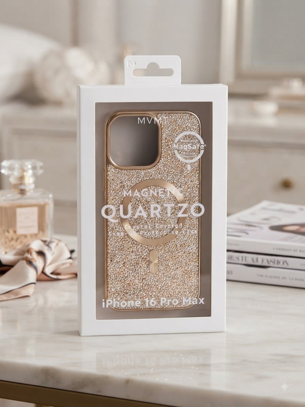 MVMT Magnet Quartzo Crystal Snap on iPhone 16 Pro Max MagSafe Case - Gold